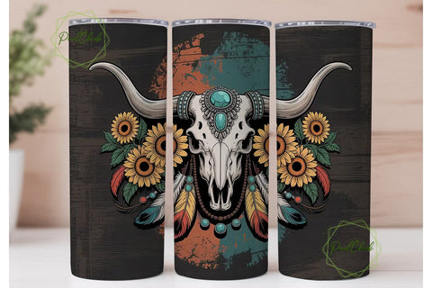 Rustic Longhorn Skull 20oz Tumbler Wrap Sublimation PixelChick 