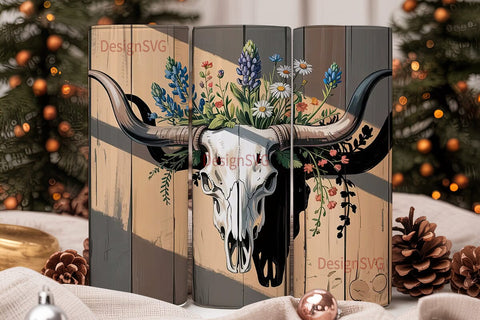Rustic Longhorn Skull Floral Tumbler Sublimation DesignSVG 