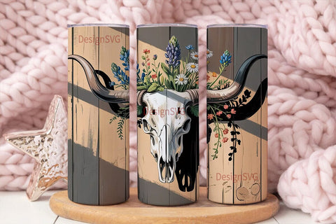 Rustic Longhorn Skull Floral Tumbler Sublimation DesignSVG 