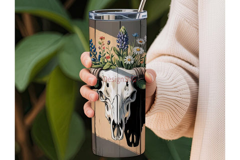 Rustic Longhorn Skull Floral Tumbler Sublimation DesignSVG 