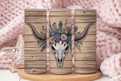 Rustic Longhorn Skull Floral Tumbler Sublimation DesignSVG 