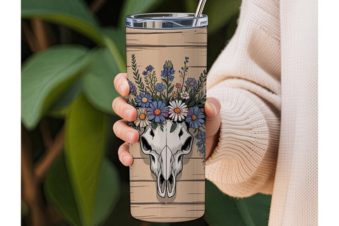Rustic Longhorn Skull Floral Tumbler Sublimation DesignSVG 