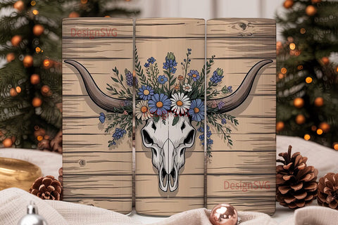 Rustic Longhorn Skull Floral Tumbler Sublimation DesignSVG 