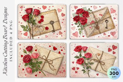 Rustic Love Letter Decor with Roses & Heart Scattered Background Cutting Board Sublimation Regulrcrative 