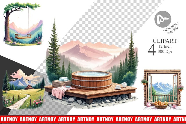 Rustic Mountain Escape Clipart Sublimation artnoy 