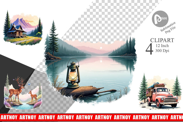 Rustic Mountain Escape Clipart Sublimation artnoy 