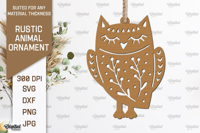 Rustic Owl Ornament Laser Cut. Animals SVG Design SVG Evgenyia Guschina 