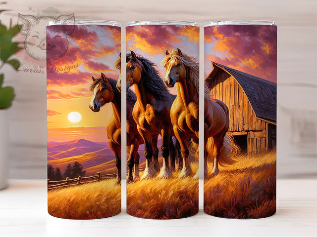 Rustic Painted Horse Farm Tumbler, Painted Horse Wrap, 20Oz Skinny Tumbler, Rustic Country Sublimation, Farm Animal Design, Pastoral Horse Scene, Artistic Ranch Tumbler Sublimation Lara' s Designs 
