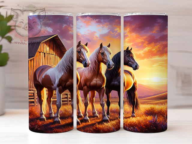 Rustic Painted Horse Farm Tumbler, Painted Horse Wrap, 20Oz Skinny Tumbler, Rustic Country Sublimation, Farm Animal Design, Pastoral Horse Scene, Artistic Ranch Tumbler Sublimation Lara' s Designs 