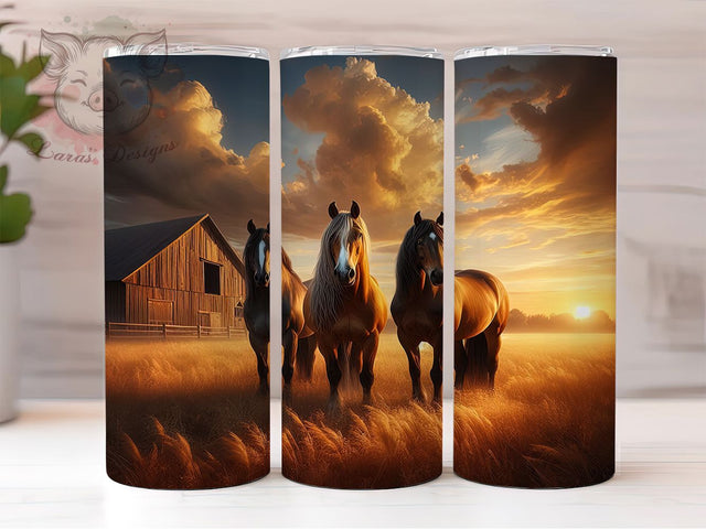 Rustic Painted Horse Farm Tumbler, Painted Horse Wrap, 20Oz Skinny Tumbler, Rustic Country Sublimation, Farm Animal Design, Pastoral Horse Scene, Artistic Ranch Tumbler Sublimation Lara' s Designs 