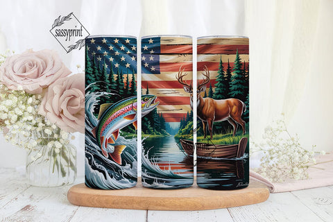 Rustic Patriotic Deer Fish 20oz Tumbler Sublimation sassyprint 