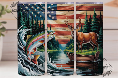 Rustic Patriotic Deer Fish 20oz Tumbler Sublimation sassyprint 