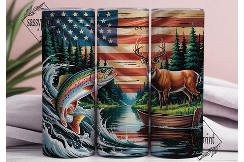 Rustic Patriotic Deer Fish 20oz Tumbler Sublimation sassyprint 