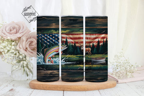 Rustic Patriotic Deer Fish 20oz Tumbler Sublimation sassyprint 