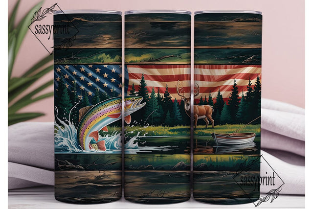 Rustic Patriotic Deer Fish 20oz Tumbler Sublimation sassyprint 