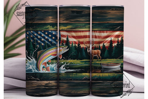 Rustic Patriotic Deer Fish 20oz Tumbler Sublimation sassyprint 