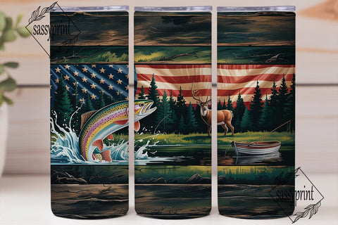Rustic Patriotic Deer Fish 20oz Tumbler Sublimation sassyprint 