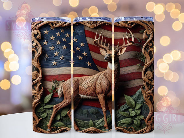 Rustic Patriotic Deer Tumbler, 3D Wood Wrap, 20oz Tumbler Sublimation, Rustic Patriotic Design, American Wildlife Sublimation, Stars and Stripes Tumbler, Hunting Lodge Wrap Sublimation SvggirlplusArt 