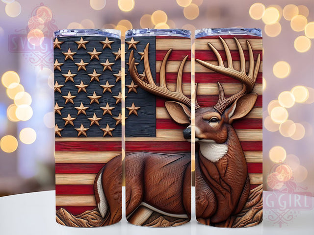 Rustic Patriotic Deer Tumbler, 3D Wood Wrap, 20oz Tumbler Sublimation, Rustic Patriotic Design, American Wildlife Sublimation, Stars and Stripes Tumbler, Hunting Lodge Wrap Sublimation SvggirlplusArt 