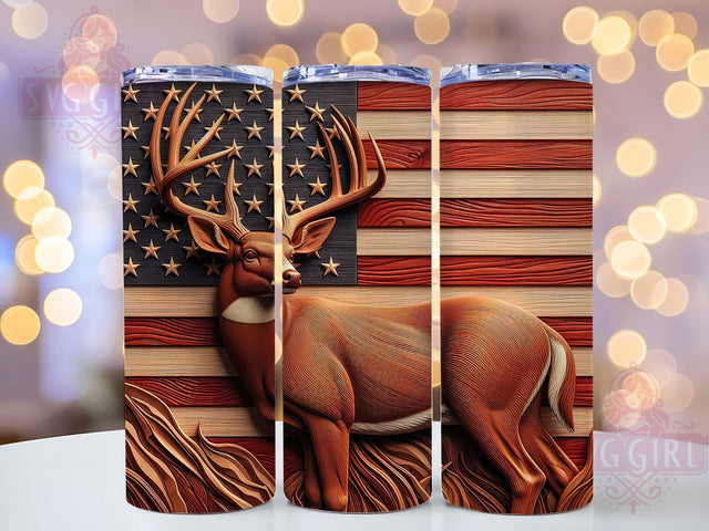 Rustic Patriotic Deer Tumbler, 3D Wood Wrap, 20oz Tumbler Sublimation, Rustic Patriotic Design, American Wildlife Sublimation, Stars and Stripes Tumbler, Hunting Lodge Wrap Sublimation SvggirlplusArt 
