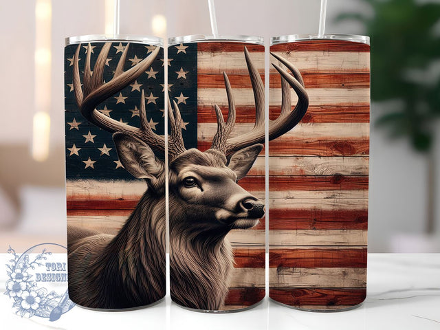 Rustic Patriotic Deer Tumbler Wrap, Patriotic Wildlife Design, Hunting Gift Idea, 20oz Sublimation Tumbler, Rustic Deer Wrap, Skinny Tumbler Design, Outdoor Enthusiast Gift Sublimation ToriDesigns 
