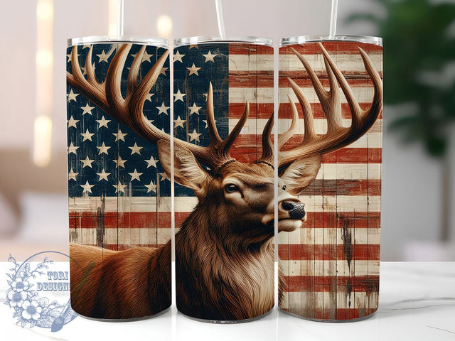 Rustic Patriotic Deer Tumbler Wrap, Patriotic Wildlife Design, Hunting Gift Idea, 20oz Sublimation Tumbler, Rustic Deer Wrap, Skinny Tumbler Design, Outdoor Enthusiast Gift Sublimation ToriDesigns 