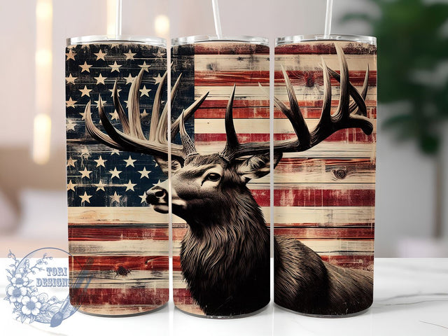 Rustic Patriotic Deer Tumbler Wrap, Patriotic Wildlife Design, Hunting Gift Idea, 20oz Sublimation Tumbler, Rustic Deer Wrap, Skinny Tumbler Design, Outdoor Enthusiast Gift Sublimation ToriDesigns 