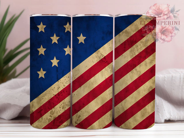 Rustic Patriotic Flag Tumbler, Patriotic USA Wrap, 20oz Sublimation Wrap, Vintage Flag Cup, Americana Design, Red White Blue Tumbler, Fourth of July Art Sublimation Li Zamperini 