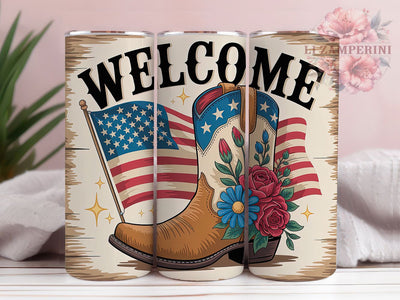 Rustic Patriotic Welcome 20oz Tumbler, Patriotic Theme, Welcome Design, American Pride, Tumbler Wrap, Sublimation Design, 20oz Tumbler Sublimation Li Zamperini 