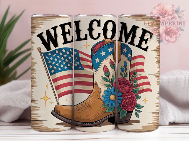 Rustic Patriotic Welcome 20oz Tumbler, Patriotic Theme, Welcome Design, American Pride, Tumbler Wrap, Sublimation Design, 20oz Tumbler Sublimation Li Zamperini 