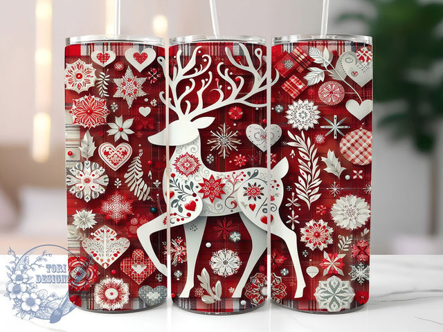 Rustic Plaid Christmas Reindeer Tumbler, Plaid Holiday Wrap, Festive Deer Sublimation, Cozy Winter Cup, 20Oz Skinny Tumbler Wrap, Rustic Reindeer Mug, Buffalo Plaid Christmas Design Sublimation ToriDesigns 