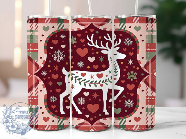 Rustic Plaid Christmas Reindeer Tumbler, Plaid Holiday Wrap, Festive Deer Sublimation, Cozy Winter Cup, 20Oz Skinny Tumbler Wrap, Rustic Reindeer Mug, Buffalo Plaid Christmas Design Sublimation ToriDesigns 