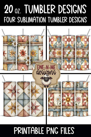 Rustic Quilts Tumbler Sublimation Bundle - 20oz Sublimation Tumbler PNG Sublimation Ewe-N-Me Designs 
