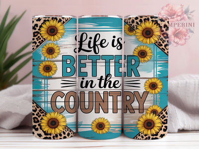 Rustic & Radiant Country Life Tumbler, Sunflower PNG Design, Rustic Tumbler Sublimation, 20oz Farmhouse Tumbler Wrap, Life In The Country PNG, Western Sunflower Tumbler Sublimation Li Zamperini 