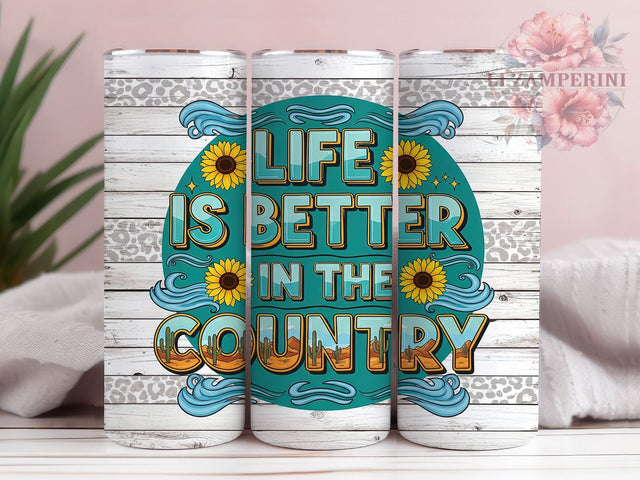 Rustic & Radiant Country Life Tumbler, Sunflower PNG Design, Rustic Tumbler Sublimation, 20oz Farmhouse Tumbler Wrap, Life In The Country PNG, Western Sunflower Tumbler Sublimation Li Zamperini 