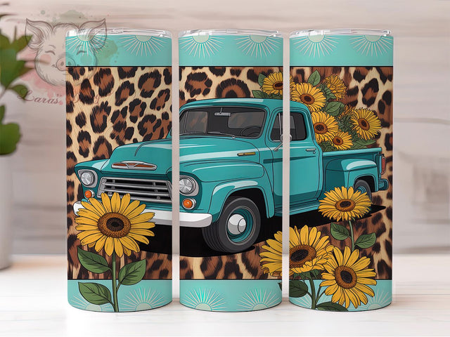 Rustic & Radiant Western Truck Tumbler, Sunflower Gemstone PNG, Cowgirl Tumbler Design, Rustic Western Sublimation, 20oz Boho Truck Wrap, Country Girl Tumbler, Western Aesthetic PNG Sublimation Lara' s Designs 