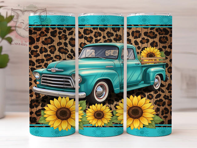 Rustic & Radiant Western Truck Tumbler, Sunflower Gemstone PNG, Cowgirl Tumbler Design, Rustic Western Sublimation, 20oz Boho Truck Wrap, Country Girl Tumbler, Western Aesthetic PNG Sublimation Lara' s Designs 