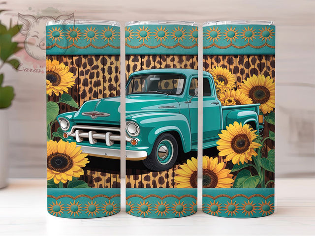 Rustic & Radiant Western Truck Tumbler, Sunflower Gemstone PNG, Cowgirl Tumbler Design, Rustic Western Sublimation, 20oz Boho Truck Wrap, Country Girl Tumbler, Western Aesthetic PNG Sublimation Lara' s Designs 