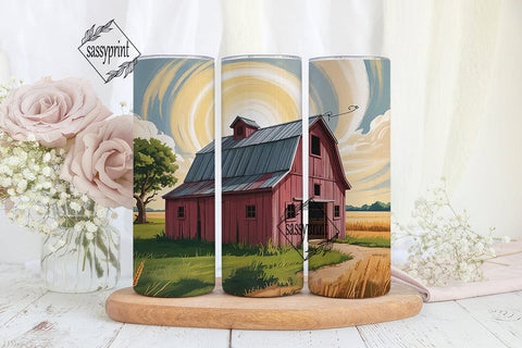Rustic Red Barn 20oz Tumbler Wrap Sublimation sassyprint 
