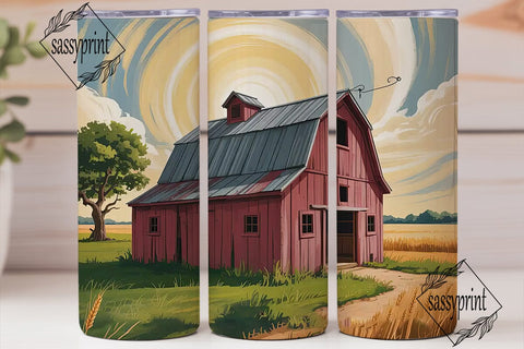 Rustic Red Barn 20oz Tumbler Wrap Sublimation sassyprint 