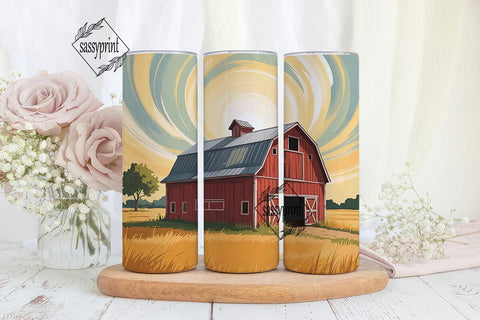 Rustic Red Barn 20oz Tumbler Wrap Sublimation sassyprint 