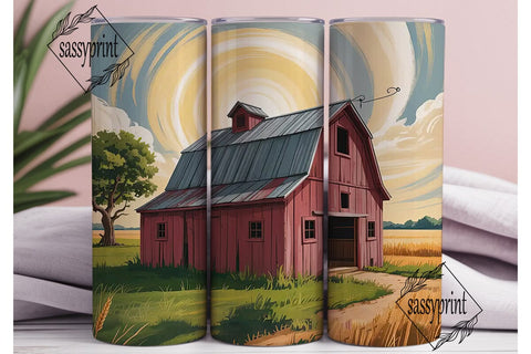 Rustic Red Barn 20oz Tumbler Wrap Sublimation sassyprint 