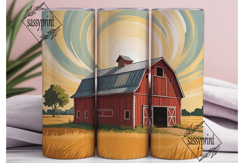 Rustic Red Barn 20oz Tumbler Wrap Sublimation sassyprint 