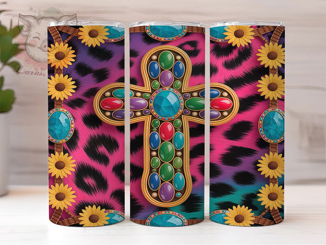 Rustic & Reverent Western Cross Tumbler, Gemstone Cross PNG, Western Sublimation Design, 20oz Cowgirl Tumbler Wrap, Rustic Cross Tumbler, Boho Western PNG, Country Faith Tumbler Wrap Sublimation Lara' s Designs 