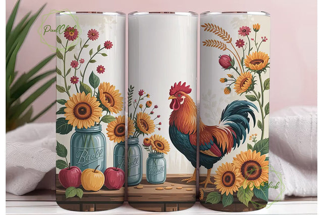 Rustic Rooster 20oz Tumbler Design Sublimation PixelChick 