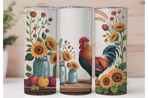 Rustic Rooster 20oz Tumbler Design Sublimation PixelChick 