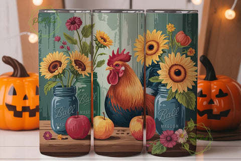 Rustic Rooster 20oz Tumbler Design Sublimation PixelChick 