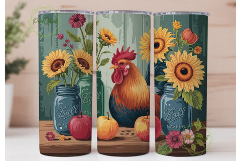 Rustic Rooster 20oz Tumbler Design Sublimation PixelChick 