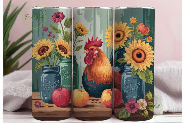 Rustic Rooster 20oz Tumbler Design Sublimation PixelChick 