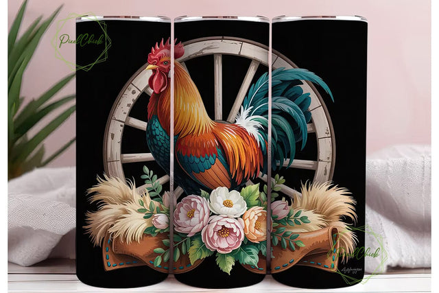 Rustic Rooster 20oz Tumbler Wrap Sublimation PixelChick 